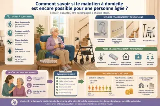 Liste de mots-clés et recommandation de type d’illustration pour un article sur l’évaluation du maintien à domicile d’une personne âgée.