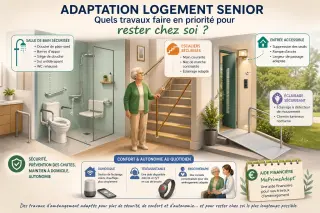 Aménagement d’un logement pour senior avec salle de bain sécurisée, barre d’appui et éclairage automatique pour prévenir les chutes